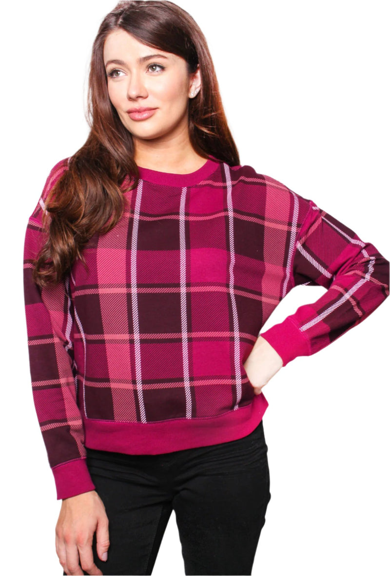 Women's Round Neck Long Sleeve Checkered Sweater