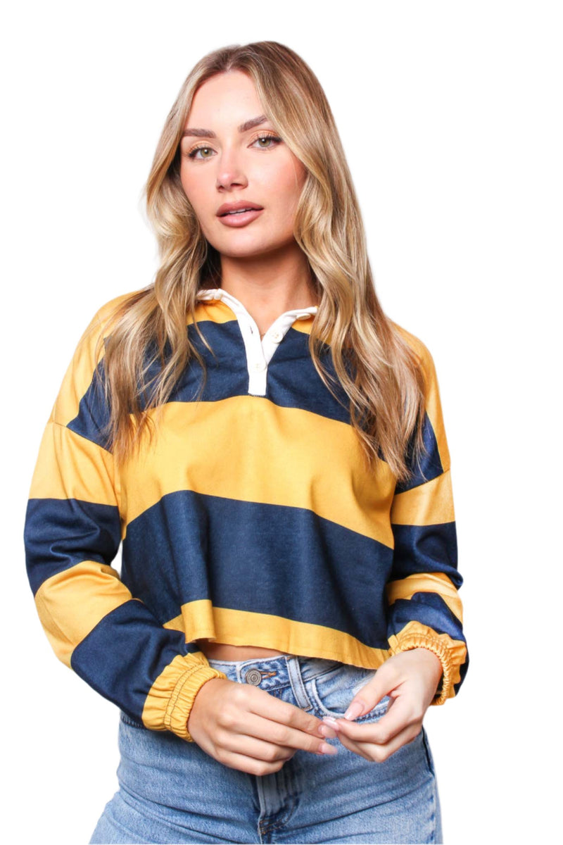 Women's Long Sleeve Button Up Striped Top