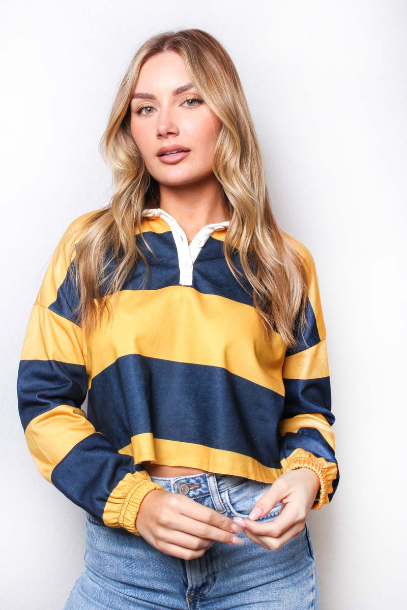 Women's Long Sleeve Button Up Striped Top