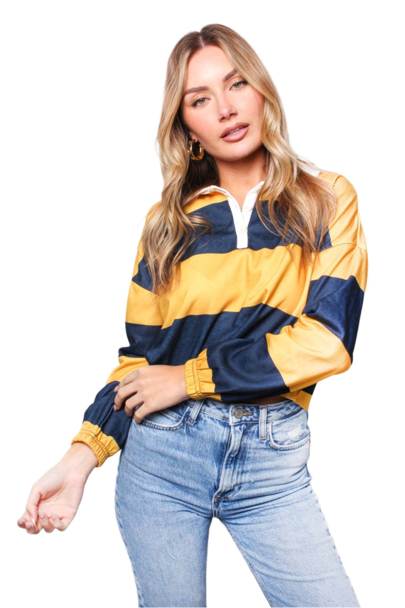 Women's Long Sleeve Button Up Striped Top