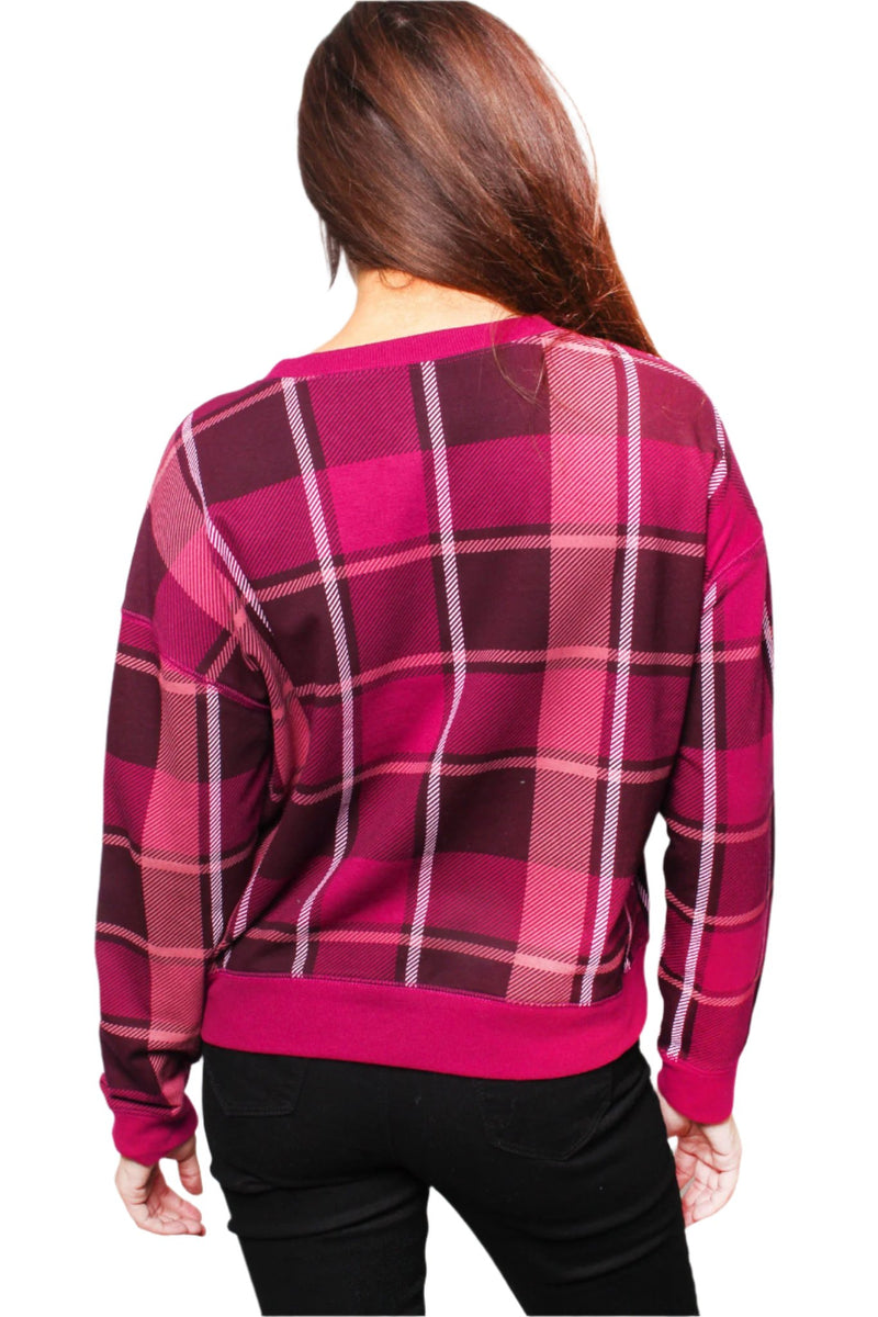 Women's Round Neck Long Sleeve Checkered Sweater