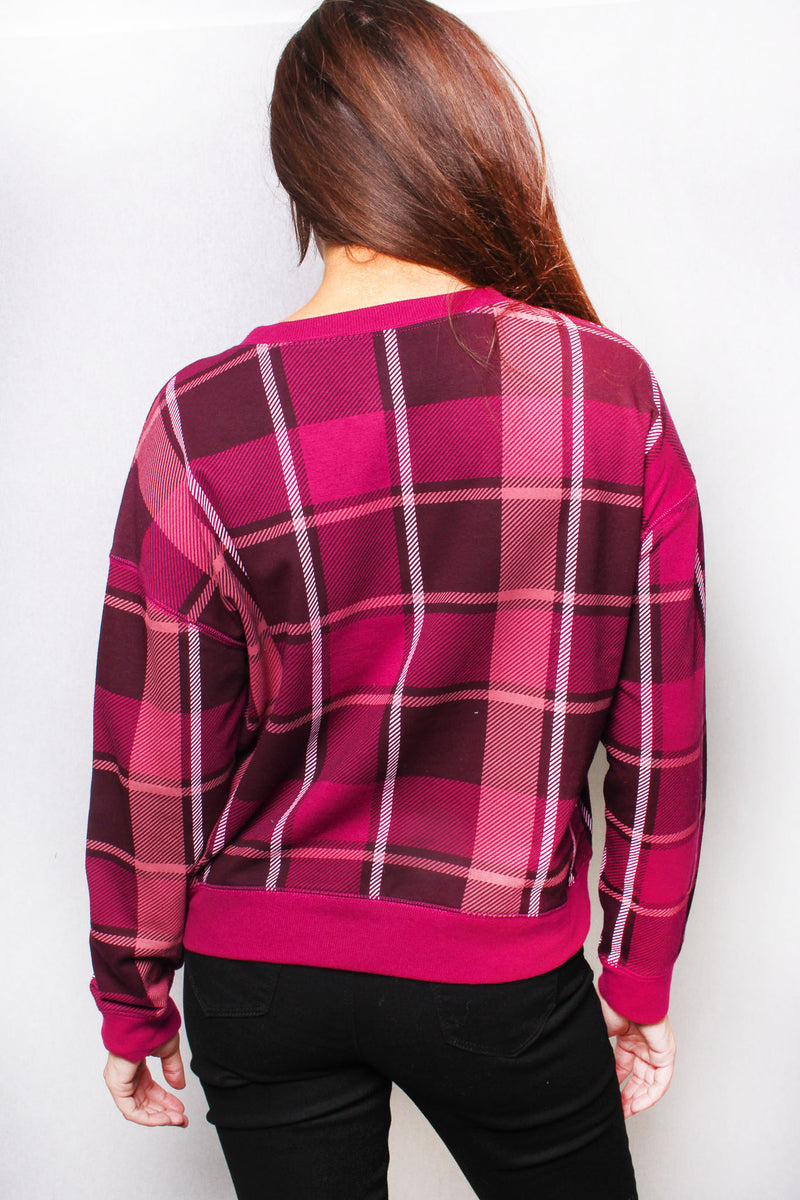 Women's Round Neck Long Sleeve Checkered Sweater