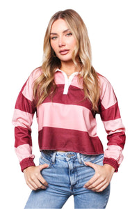 Women's Long Sleeve Johnny Collar Striped Top