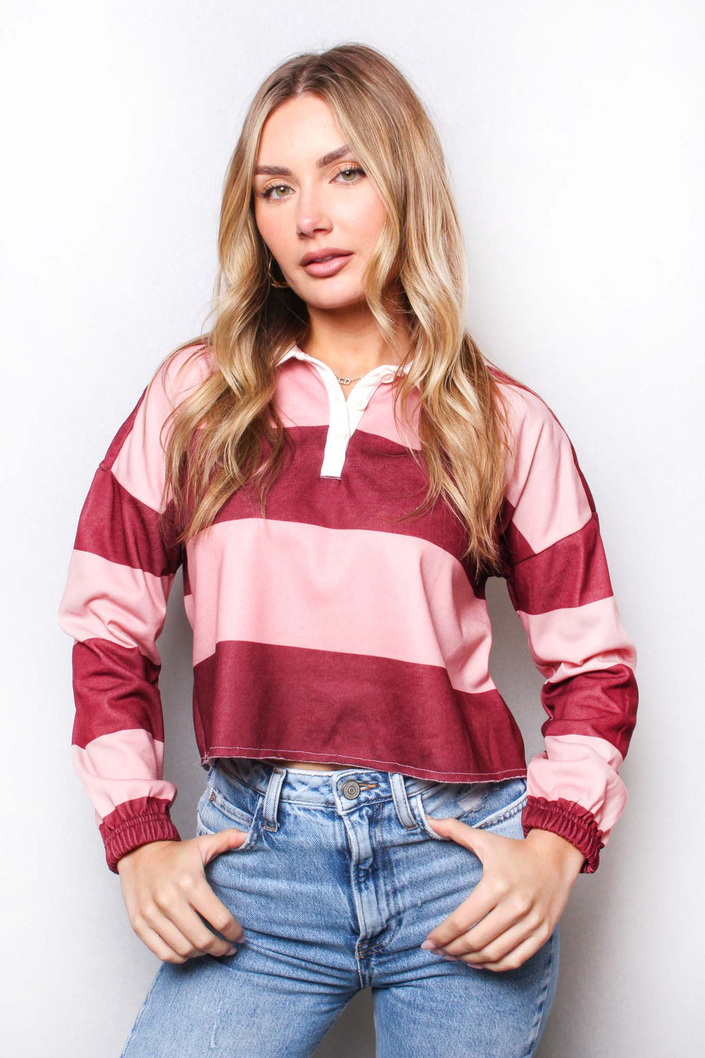 Women's Long Sleeve Button Up Striped Top