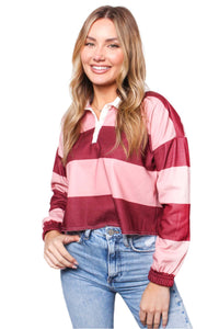 Women's Long Sleeve Johnny Collar Striped Top