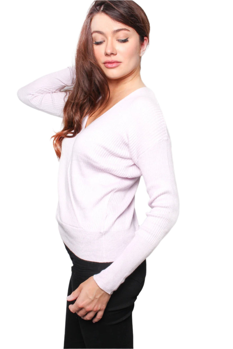 Women's Solid Long Sleeve V Neck Knit Top