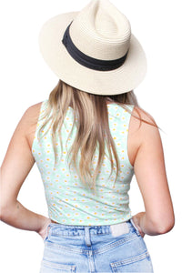 Women's Sleeveless V Neck Drawstring Crop Top