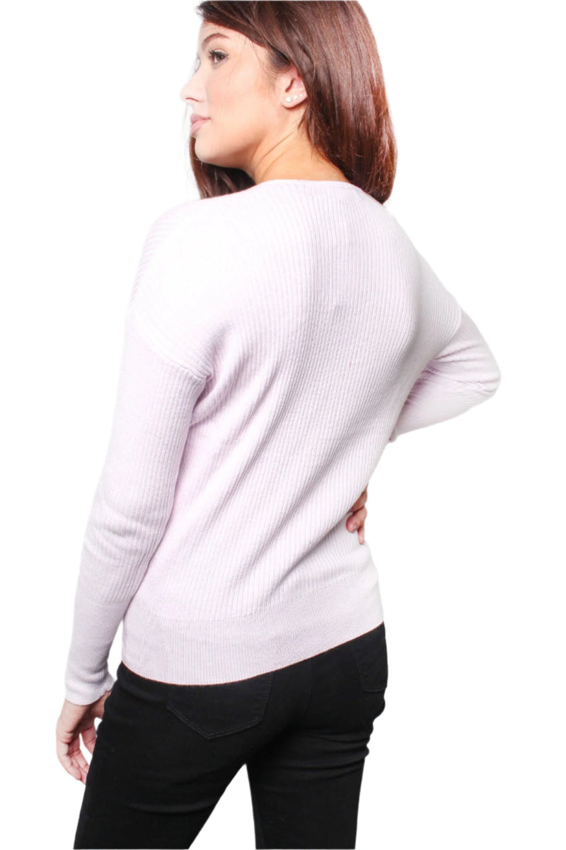 Women's Solid Long Sleeve V Neck Knit Top