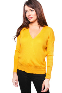 Women's Solid Long Sleeve V Neck Knit Top
