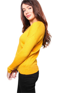 Women's Solid Long Sleeve V Neck Knit Top