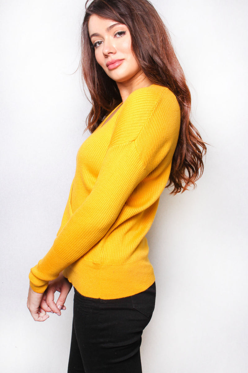 Women's Solid Long Sleeve V Neck Knit Top