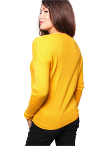 Women's Solid Long Sleeve V Neck Knit Top