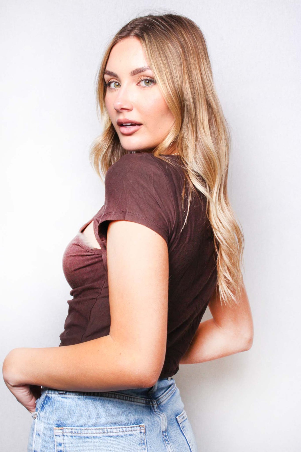 Women's Short Sleeve Strappy Drawstring Crop Top