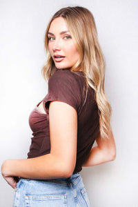 Women's Short Sleeve Strappy Drawstring Crop Top