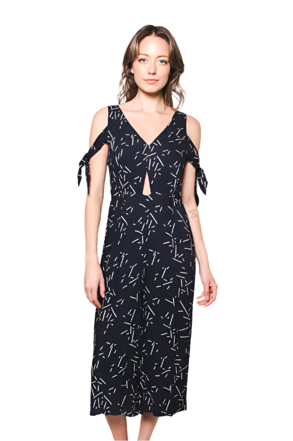 Women's Line Print V Neck Jumpsuit with Cut Outs