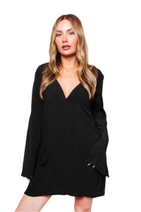 Women's Long Sleeve Deep V Neck Crochet Back Dress