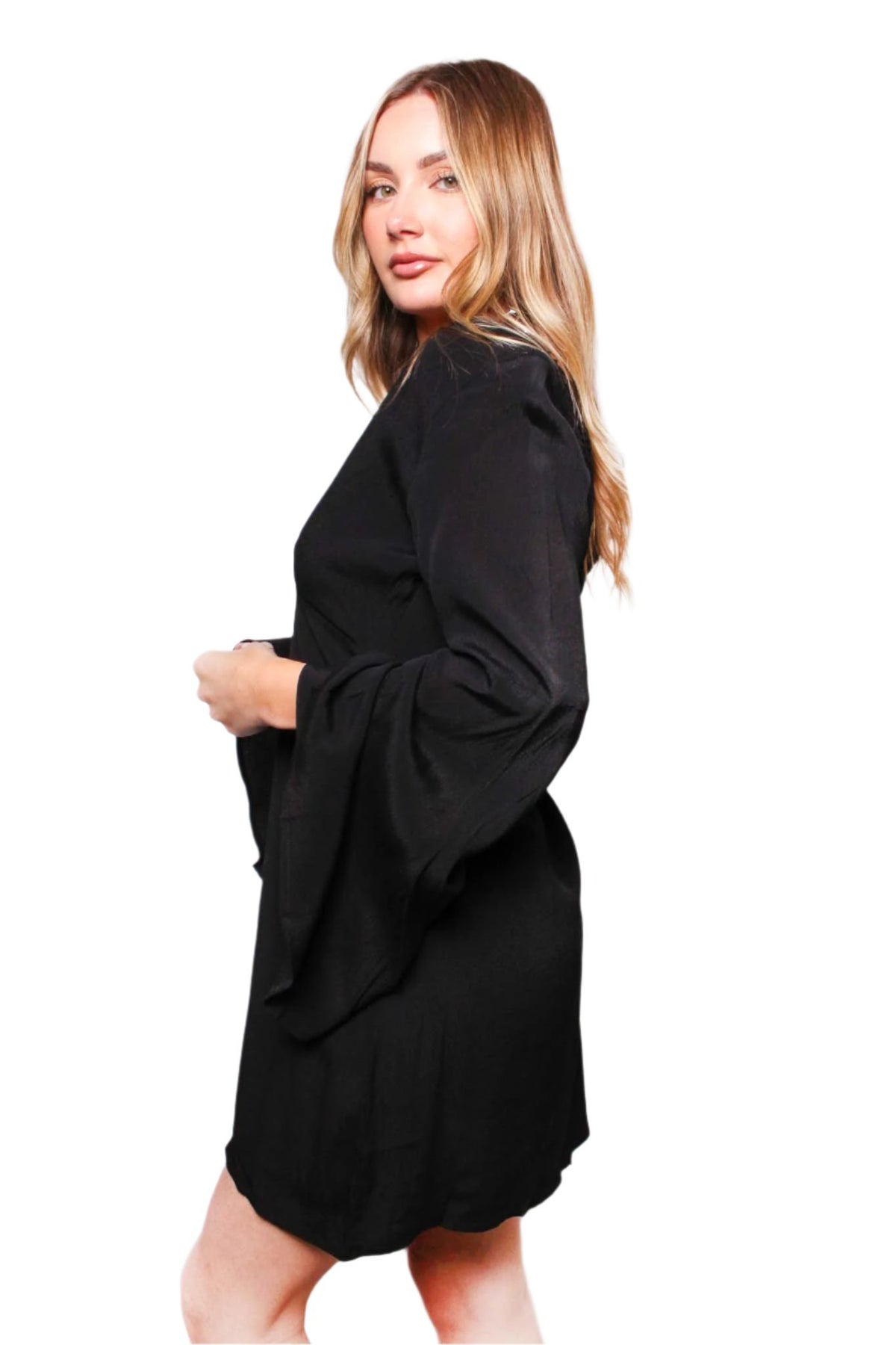 Women's Long Sleeve Deep V Neck Crochet Back Dress