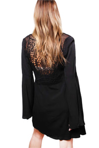 Women's Long Sleeve Deep V Neck Crochet Back Dress