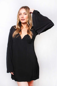 Women's Long Sleeve Deep V Neck Crochet Back Dress