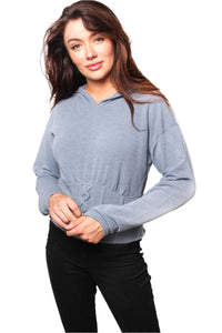 Women's Long Sleeve Corset Waist Detail Hoodie Crop Top