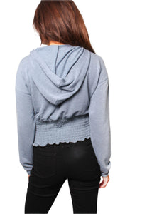 Women's Long Sleeve Corset Waist Detail Hoodie Crop Top