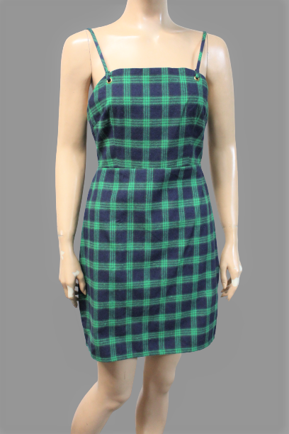 Women's Strappy Plaid Mini Dress with Back Ribbon