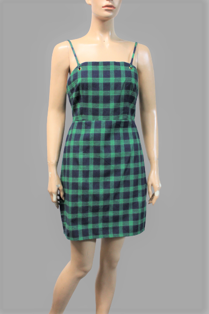 Women's Strappy Plaid Mini Dress with Back Ribbon