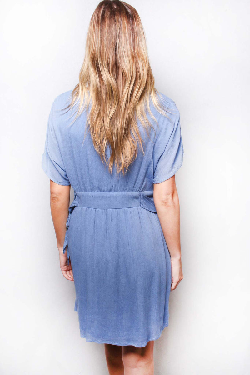 Women's Short Sleeve V Neck Button Down Dress