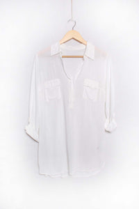 Women's Long Sleeve Collared Double Pocket Top