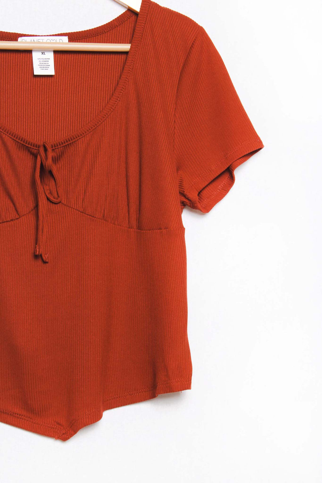 Women's Short Sleeve Scoop Neck Drawstring Ribbed Top