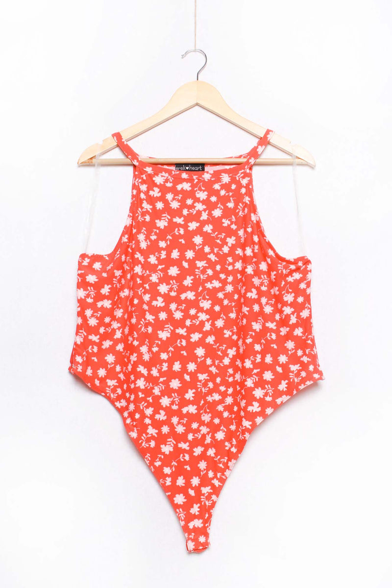 Women's Sleeveless Spaghetti Strap Floral Bodysuit