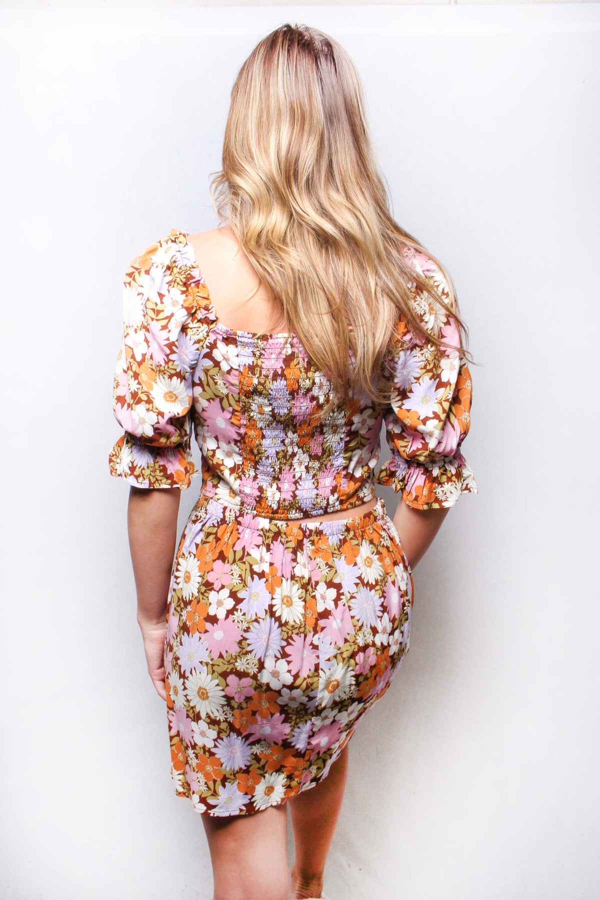 Women's Tie Front Side Slit Floral Skirt