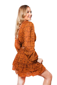Women's Long Sleeve Lace V Neck Printed Crop Top