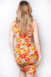 Women's Sleeveless O Ring Embellishment Floral Mini Dress
