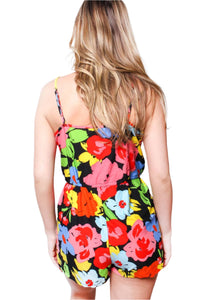 Women's Spaghetti Strap Tie Front Floral Romper