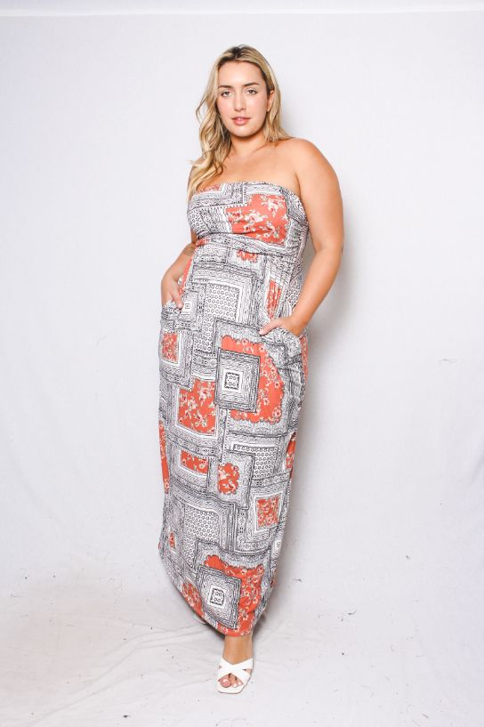 Women's Plus Size Tube Maxi Dress with Bandana Print