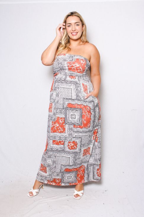 Women's Plus Size Tube Maxi Dress with Bandana Print