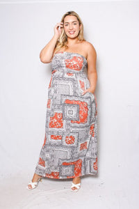 Women's Plus Size Tube Maxi Dress with Bandana Print