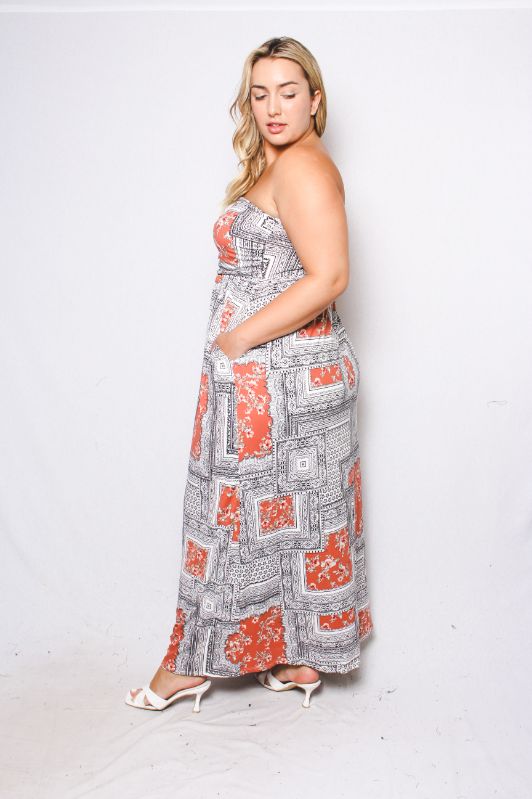 Women's Plus Size Tube Maxi Dress with Bandana Print