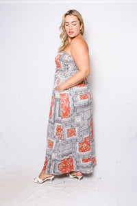 Women's Plus Size Tube Maxi Dress with Bandana Print