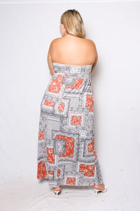 Women's Plus Size Tube Maxi Dress with Bandana Print
