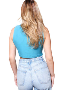 Women's Sleeveless Round Neck Heart Cut Out Solid Top