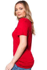 Women's Short Sleeve V Neck Solid Top