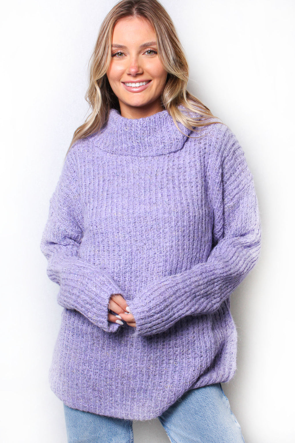 Women's Turtleneck Long Sleeves Ribbed Knit Sweater
