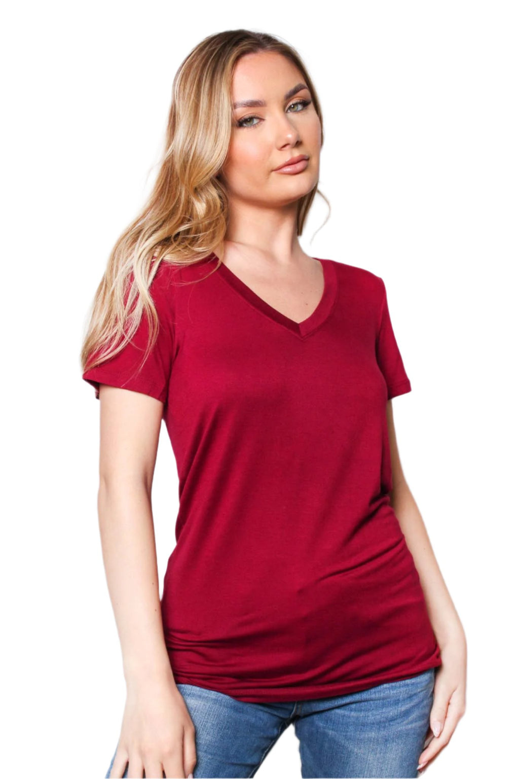 Women's Short Sleeve V Neck Solid Top