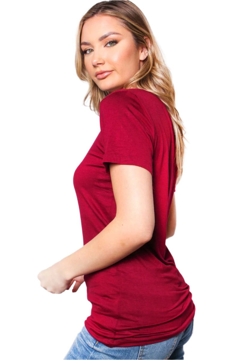 Women's Short Sleeve V Neck Solid Top