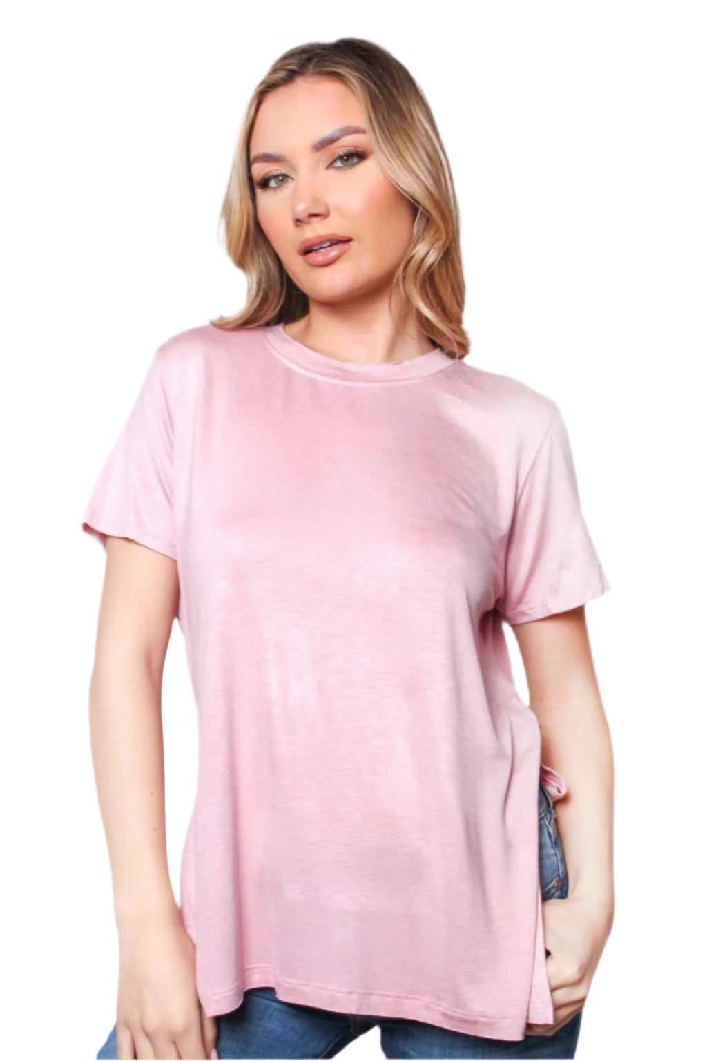 Women's Short Sleeve Round Neck Side Slit Top