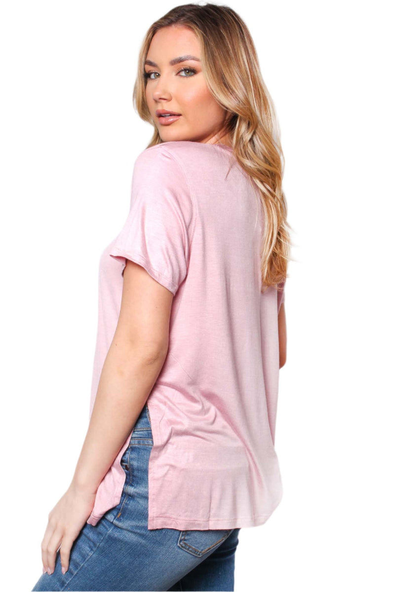 Women's Short Sleeve Round Neck Side Slit Top