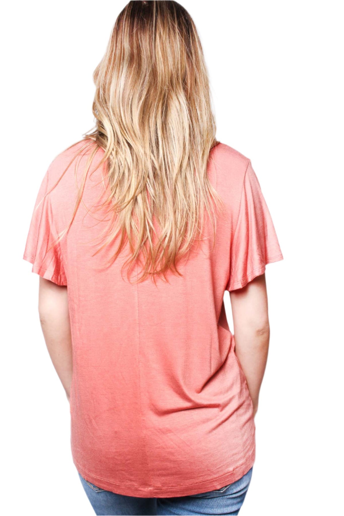 Women's Ruffle Sleeve Round Neck Plain Top