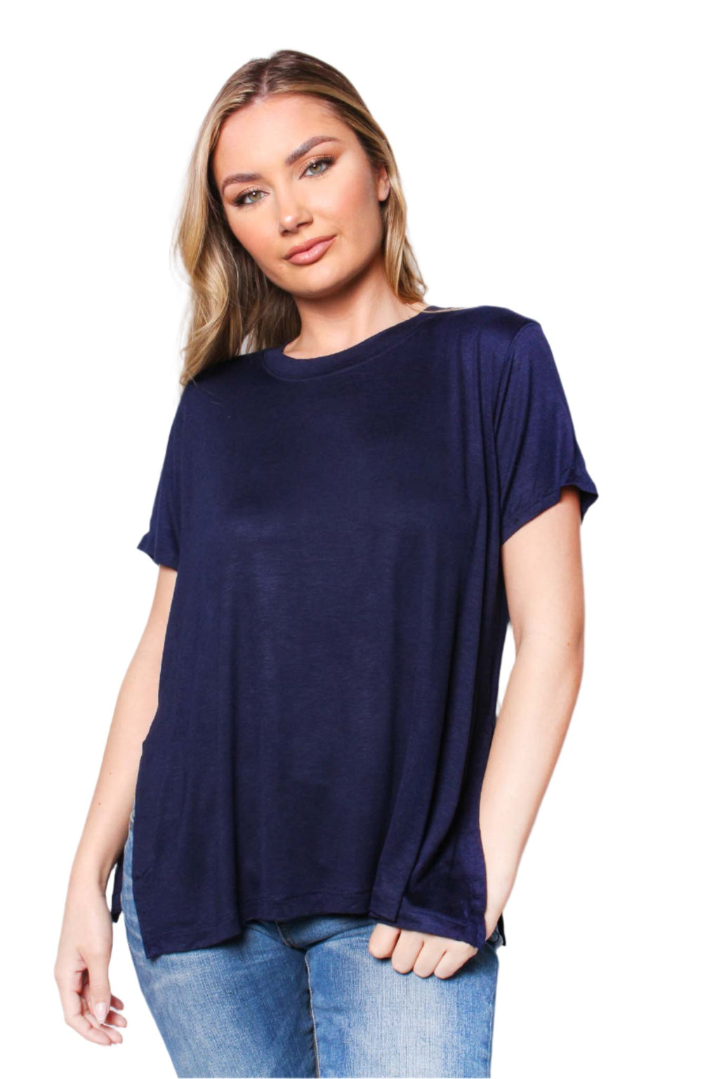 Women's Short Sleeve Round Neck Side Slit Top